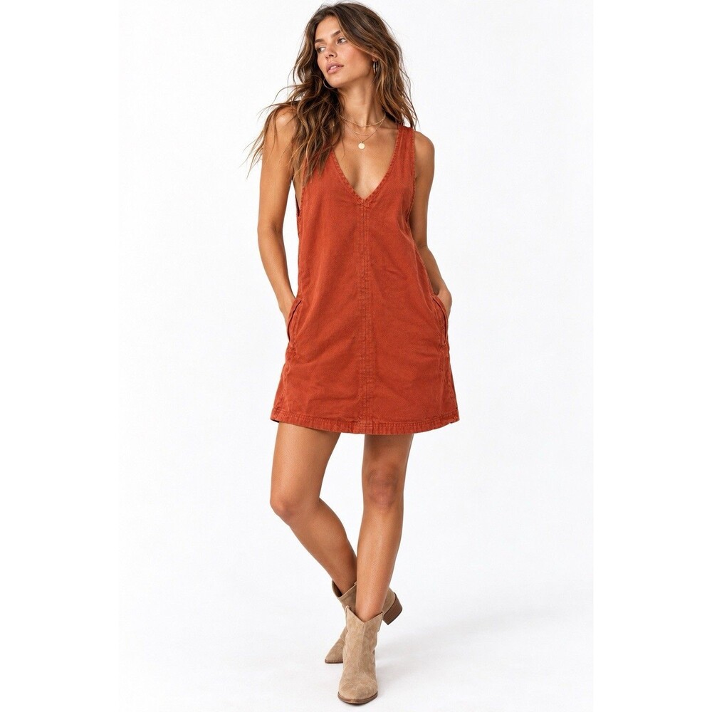 Cotton On 91 Burnt Orange Cotton Pinafore Shift Mini Dress Size 10